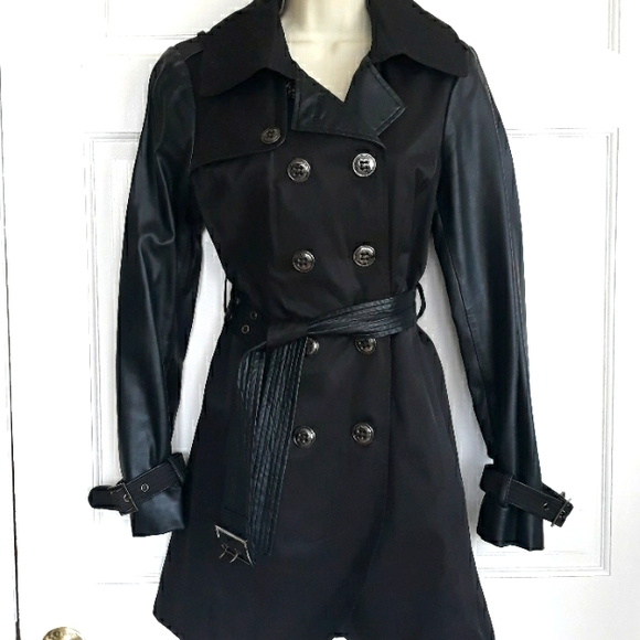 Steve Madden Jackets & Blazers - Steve Madden trench coat in black with faux leather sleeves